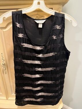 Christopher & Banks Black Sleeveless Sequin Stripe Tank